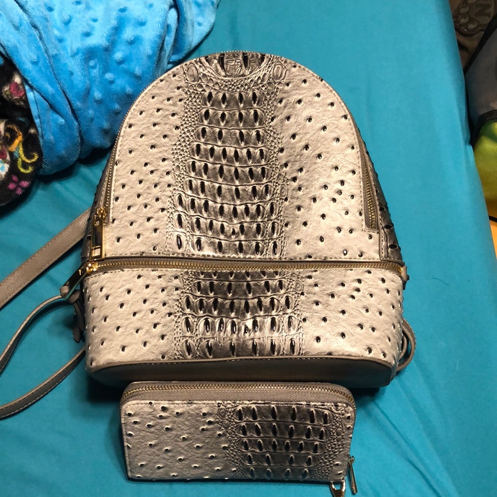 Gray back pack purse